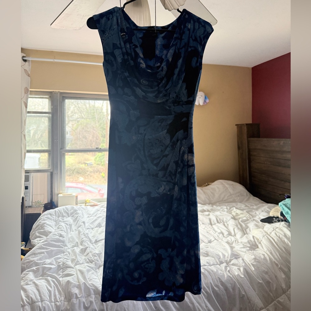 Ralph Lauren Navy Cowl-Neck Midi Dress